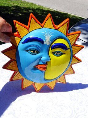 Mexican Folk Art Terracota Sun and Moon Wall Hanging 2008